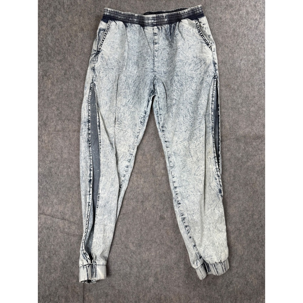 V.I.P. Acid Wash Joggers Womens Size M Blue Ramie Cotton Side Slit Vintage Y2K